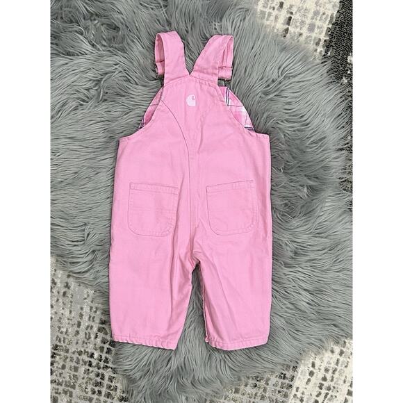 Carhartt Toddler Pink Size 6M Bib Overalls Plaid Design Strong Cotton Pockets - Picture 4 of 5